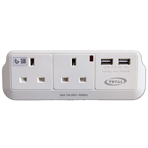  محول مع 2 مقبس BS و 2 USB - أبيض