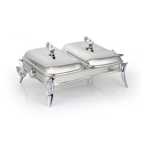 Mat Steel Silver Rectangle Chafing Dish Double W/Warmer 