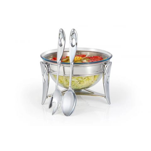 Mat Steel Silver Salad Set with Spoon