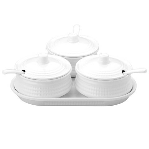 Melamine Pickle Container Set With Lid 10 Pieces-White
