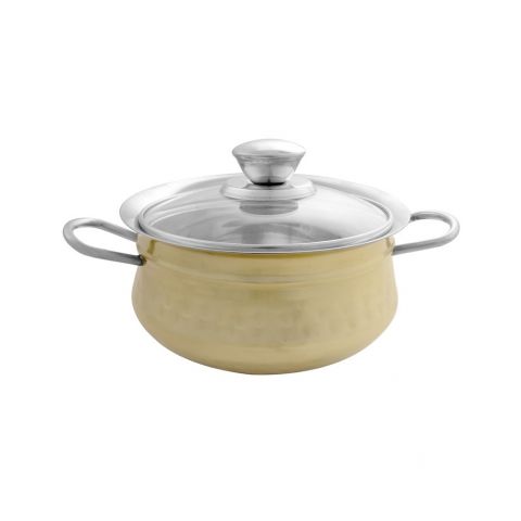Stainless Steel Double Wall Pot with Glass Lid - Gold-13 cm