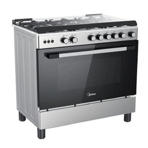 Midea 90x60cm 5-Burner Free-Standing Gas Cooker with Fan – Silver