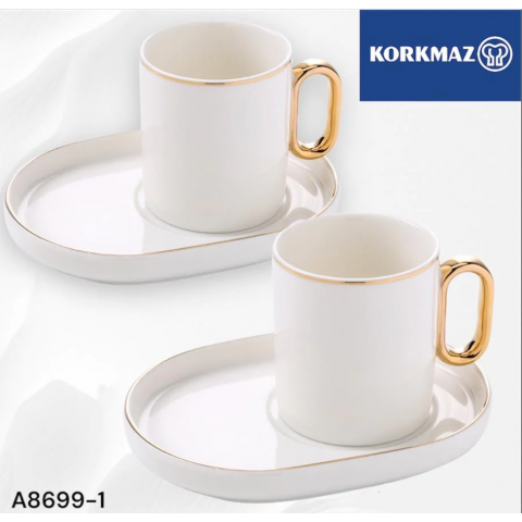 Korkmaz Kappa Coffee Cups with Saucers Set of 4 Pieces 
