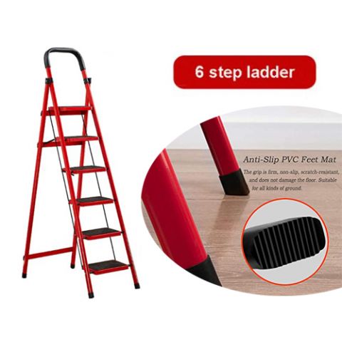 Multipurpose Lightweight Folding Metal Ladder with Wide Anti-Slip Pedal 6 Steps 