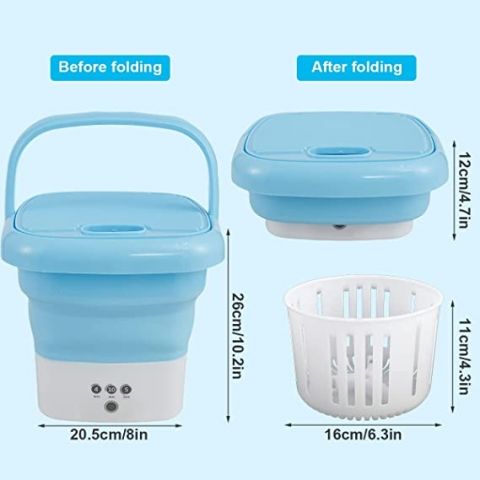 Mini Foldable Portable Washing Machine with Draining Basket-Blue