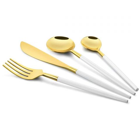 FNS Mino 24 Pcs Cutlery Set (White/Gold)
