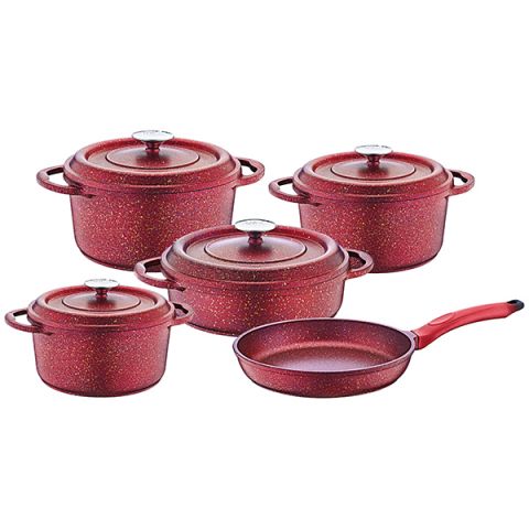 OMS Ocaliptus Granite Cookware Set of 9 Pcs -Red