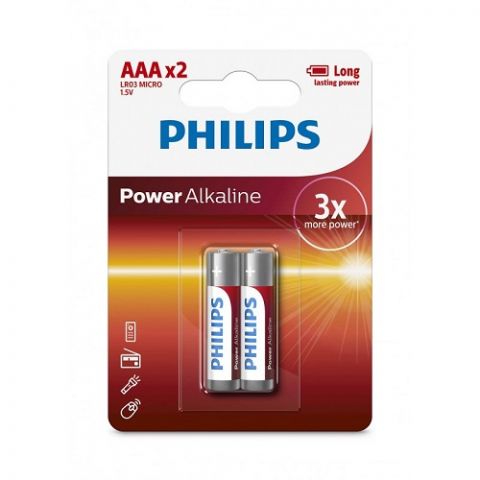 Philips Power Alkaline Battery Set, 1.5 V, AAA - 2 PCS