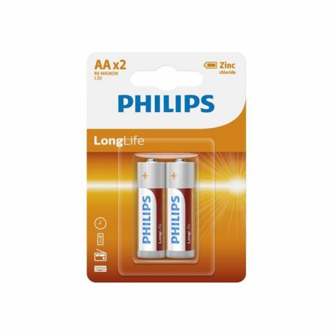 Philips Power Long-life Zinc AA Battery, 1.5 V, AA - 2 PCS