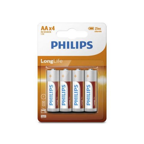 Philips Power Long-life Zinc AA Battery, 1.5 V, AA - 4 PCS