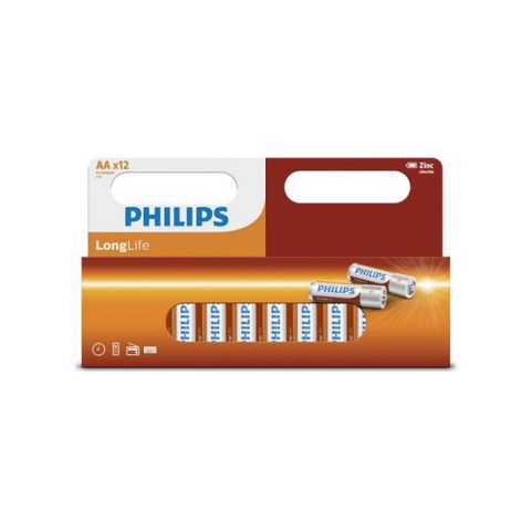 Philips Power Long-life Zinc AA Battery, 1.5 V, AA - 12 PCS