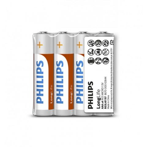 Philips Power Long-life Zinc AAA Battery, 1.5 V, AA - 4 PCS