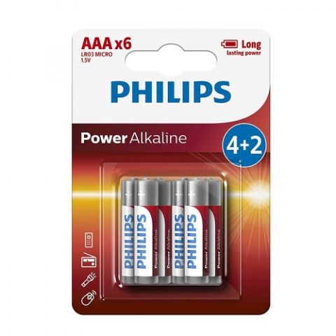 Philips Power Alkaline Battery AAA Promo Pack (4 + 2), 1.5 V Blister