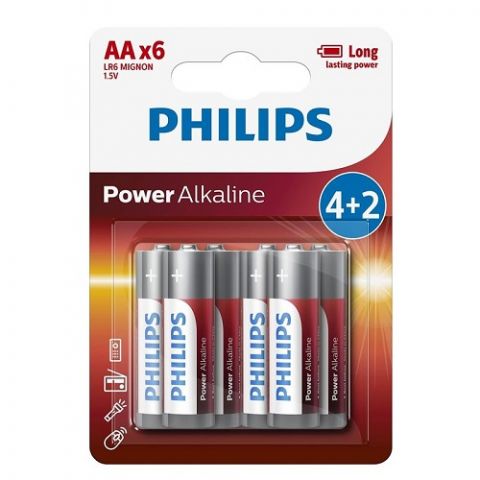 Philips Power Alkaline Battery AA Promo Pack (4+2), 1.5 V Blister