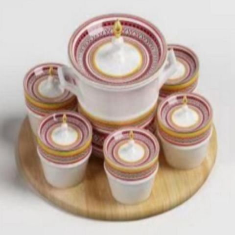 Porcelain Soup Serving Set of 21 PCS (Main Bowl, Individual Bowls & Bamboo Tray)