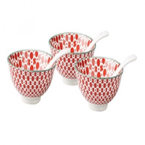 Porcelain Serving Set of 6 PCS (Bowls & Spoons)-Red