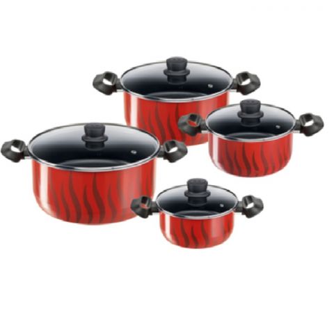 TEFAL Tempo Cookware Pots (Stewpots) 8 PCS Set with Glass Lid (18/22/26/30 cm)
