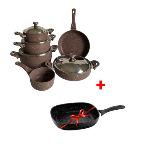 طقم اواني الطهي الجرانيت 10 قطع من سافلون + مقلاة للشواء من سافلون 