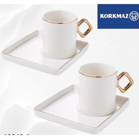 Korkmaz Eva Coffee Cups with Saucers Set of 4 Pieces 