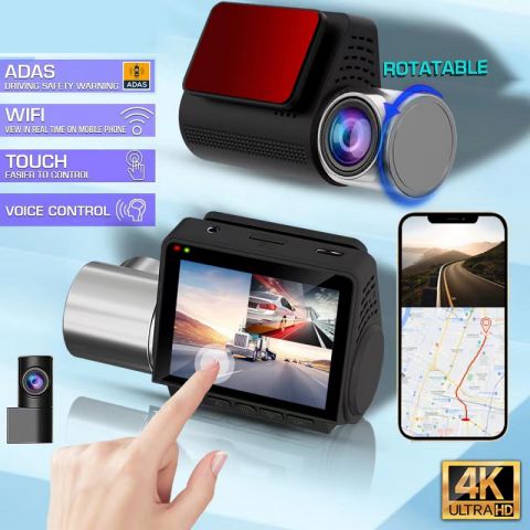 3-Lens Touch Screen 4K Dash Cam with WIFI & ADAS