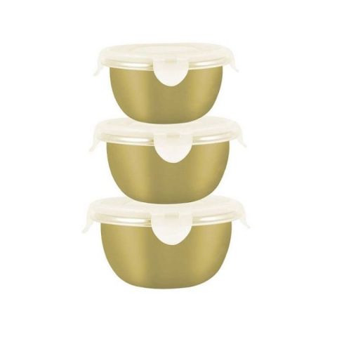 Stainless Steel Kitchen Mixing Bowl Set of 3 Gold