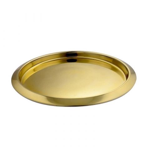 Stainless Steel Round Serving Tray, Gold Finish 35 cm
