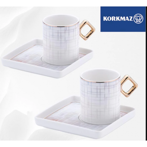 Korkmaz Eva Coffee Cups with Saucers Set of 4 Pieces 