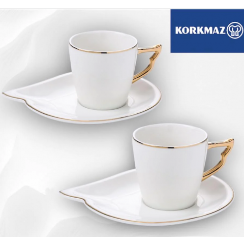 Korkmaz Angela Coffee Cups with Saucers Set of 4 Pieces 